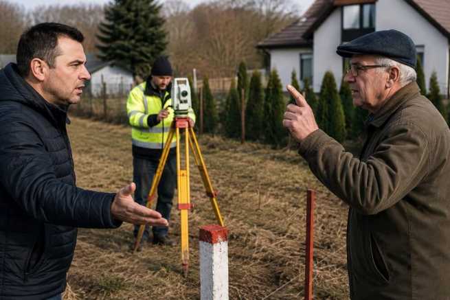 Spór o przebieg granicy działki – wznowienie znaków, geodeta i roszczenia wobec sąsiada